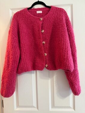 Pink Lily Bright Fuchsia Fuzzy Knit Sweater